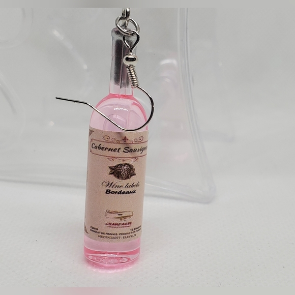 Pink Wine Bottle Earrings, New - Picture 2 of 2